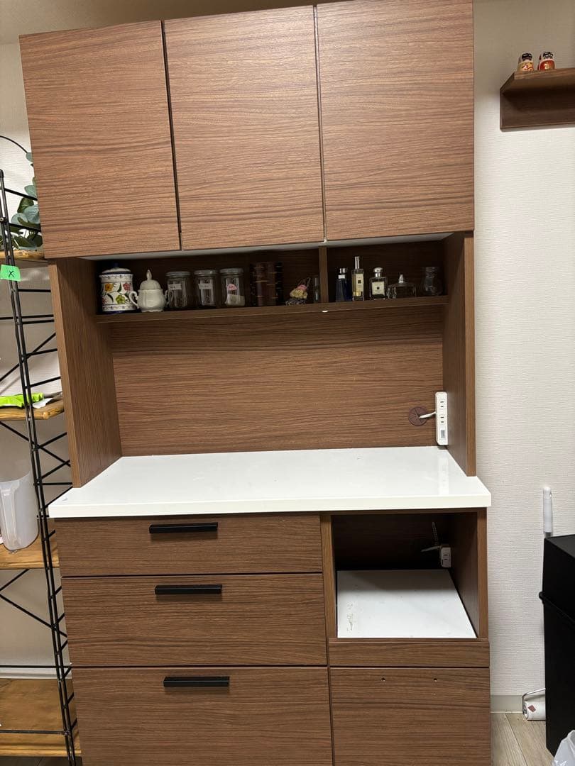 木製食器棚 ホワイト天板 ブラウン