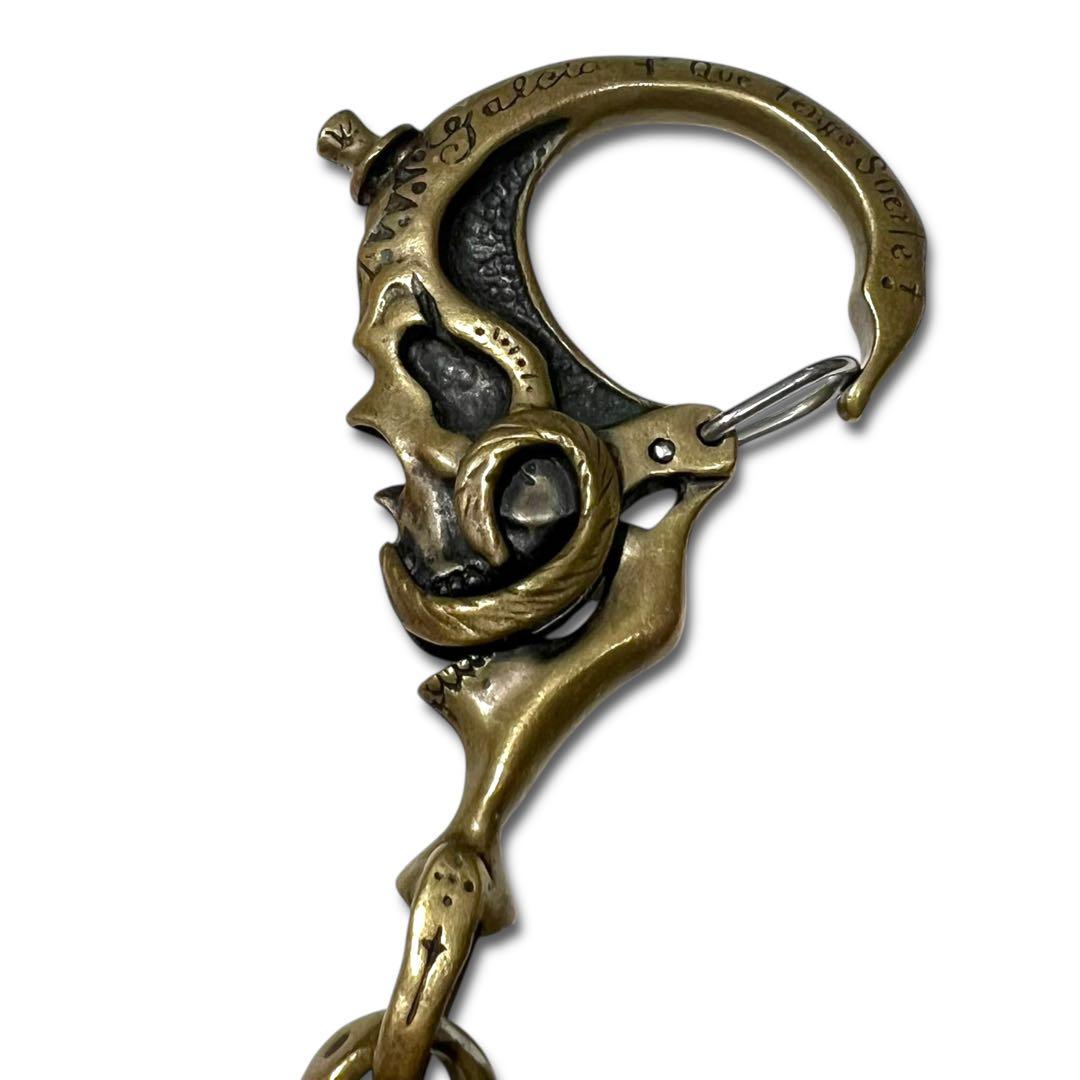 美品 Galcia マスタッシュ スカル ウォレット チェーン 50cm 真鍮