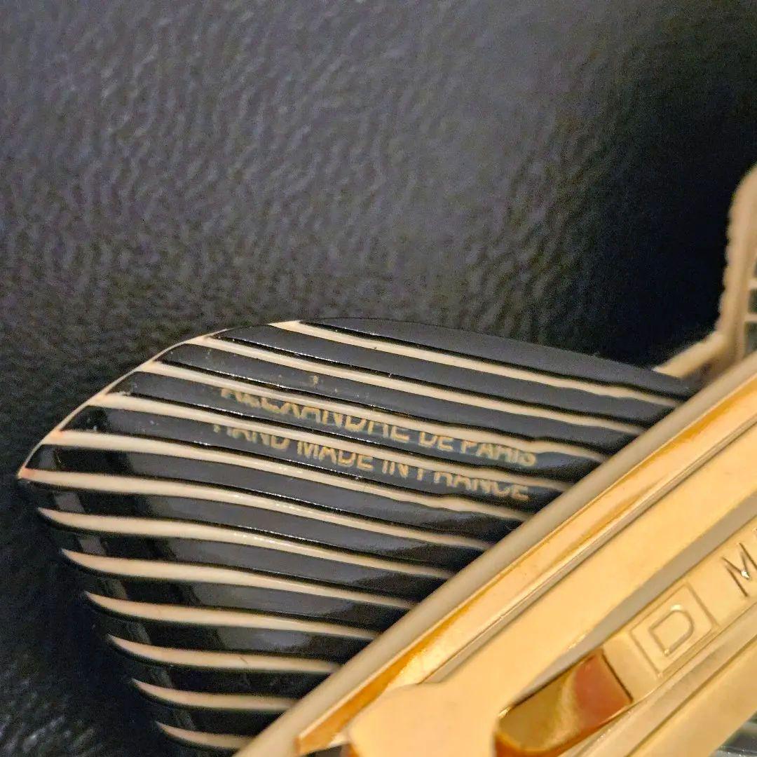 【三越購入】アレクサンドルドゥパリ　リボンバレッタ　新品　黒×ベージュ