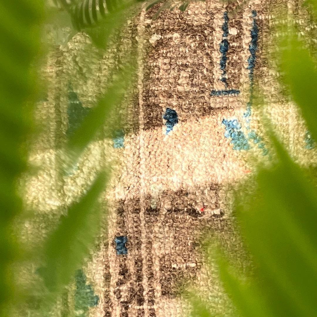 75×88✳︎楕円ラウンド　ブラウン　ブルー　パッチワーク　トルコヴィンテージラグ