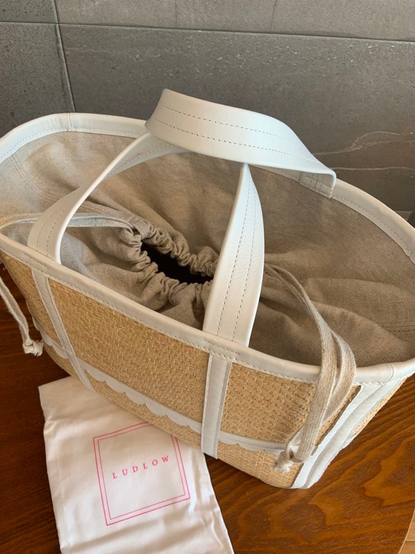 LUDLOW ラドロー　スカラップラフィアトートバッグ　M