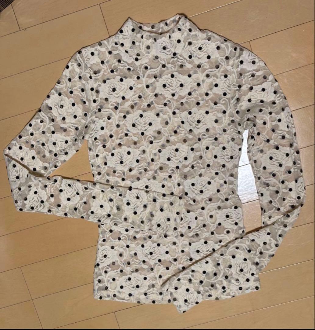 POPPY ドット　レース　シースルートップ　ハイネック