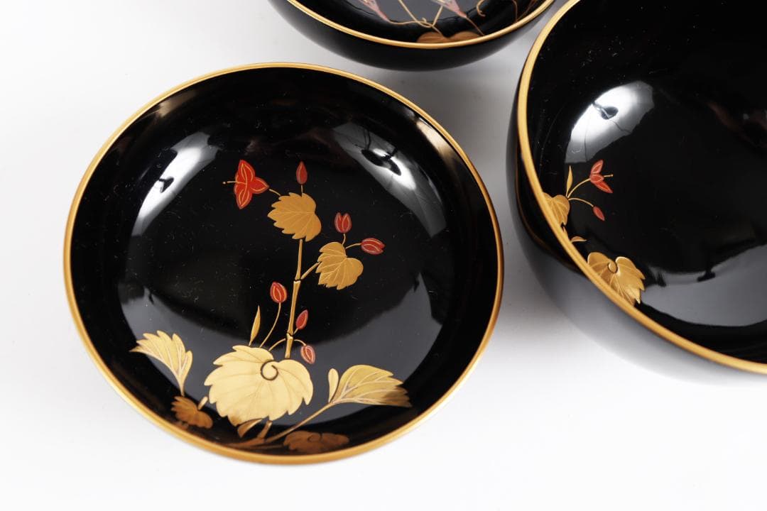 輪島塗 草花絵替 図替 蒔絵 煮物椀 五客 浅己　浅見②