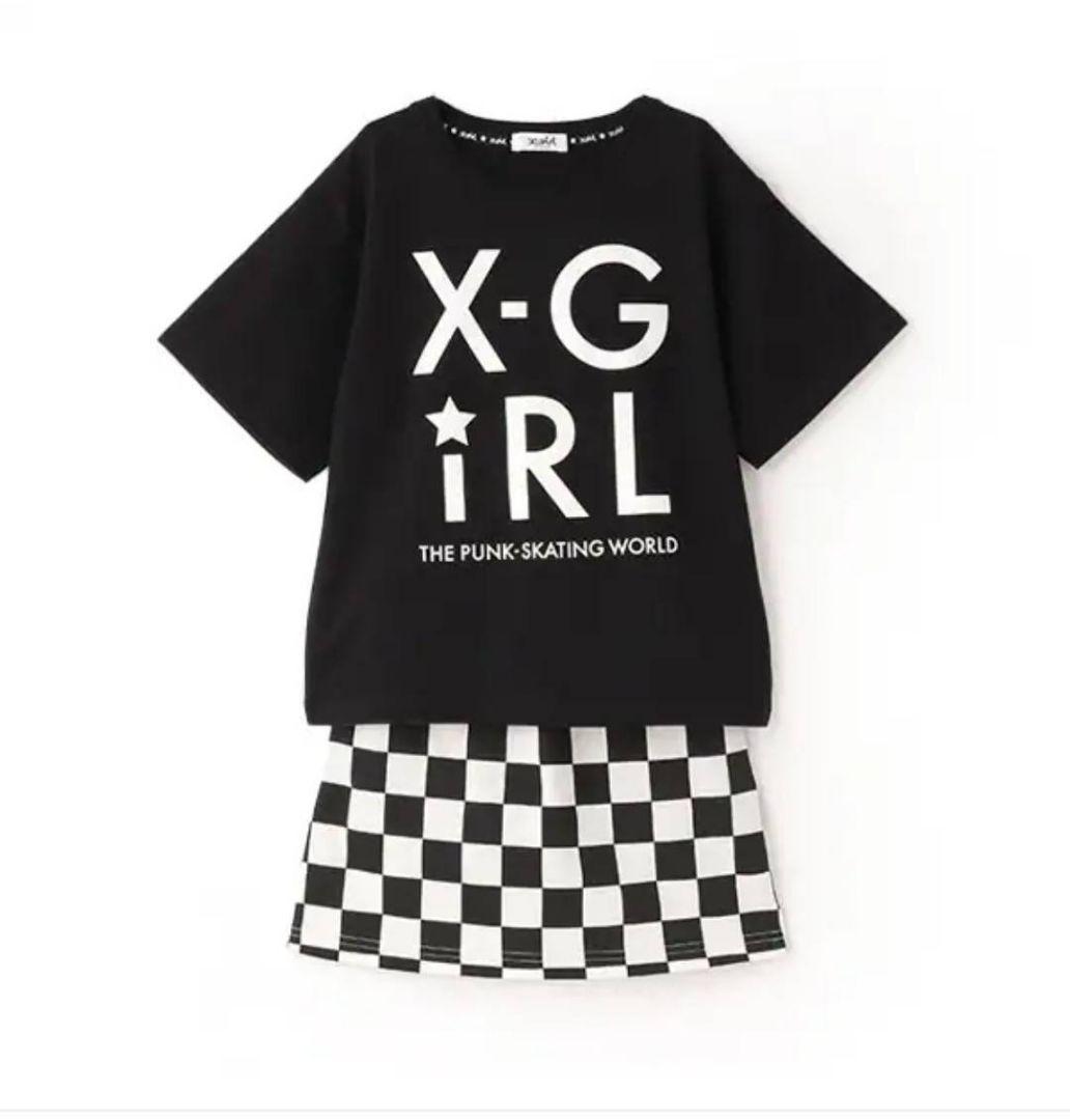 新品未使用 120cm エックスガールステージス ロゴTシャツブロック柄スカート
