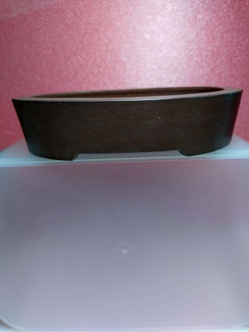 小型茶色陶器楕円形小品盆栽鉢