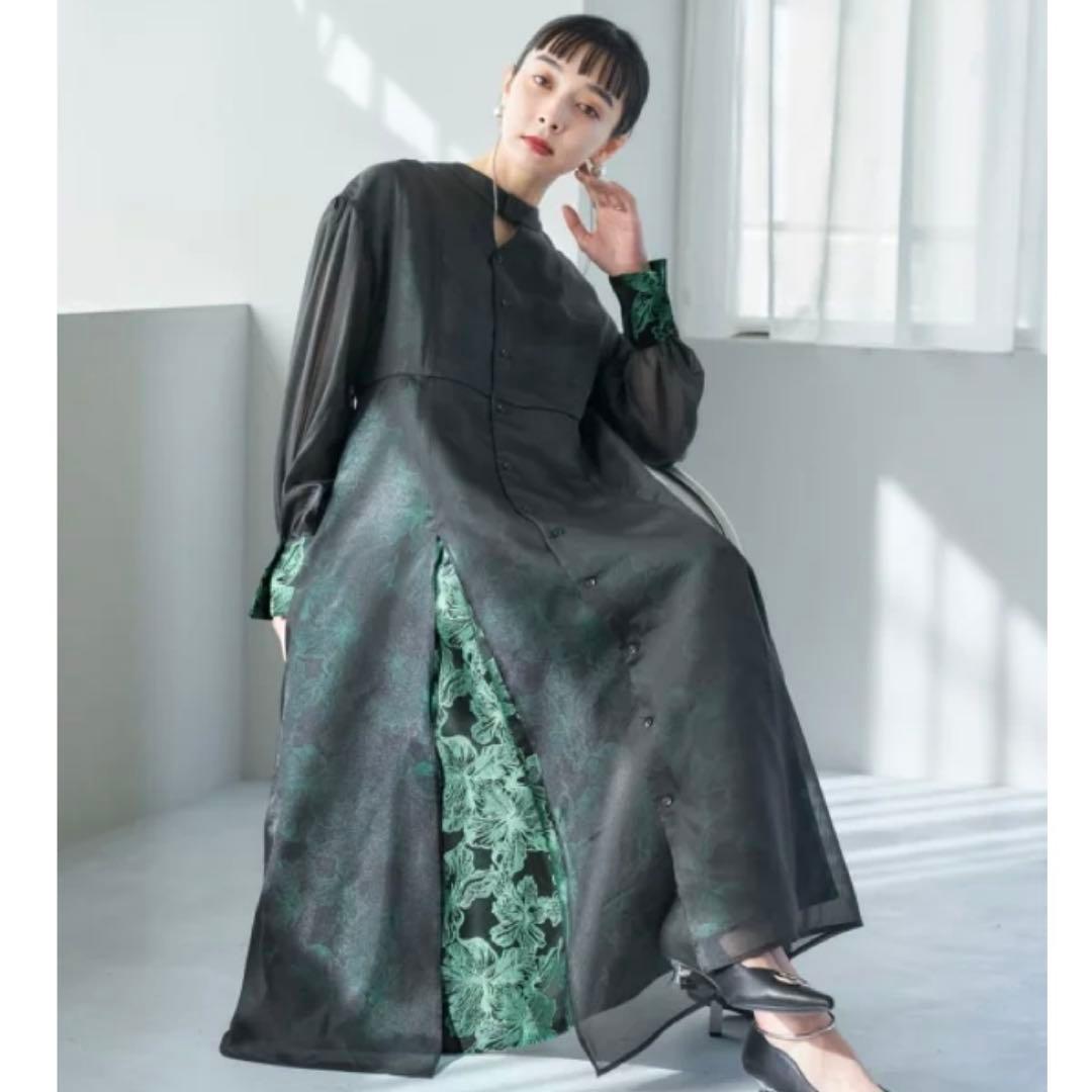 HARE ハレ　ジャガード　ロングワンピース　オケージョン　シアー