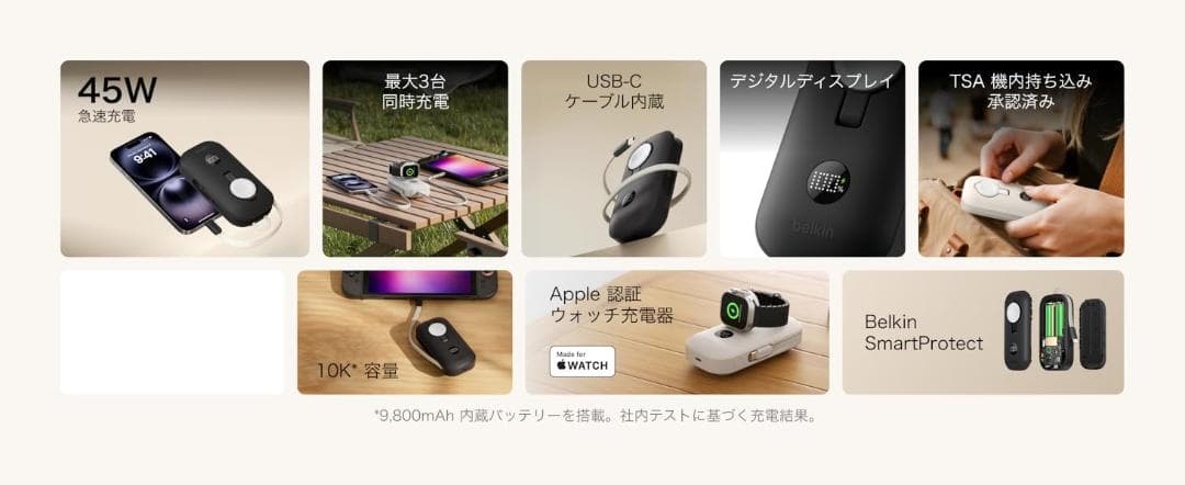 BoostCharge モバイルバッテリー10000mAh 45W ケーブル内蔵