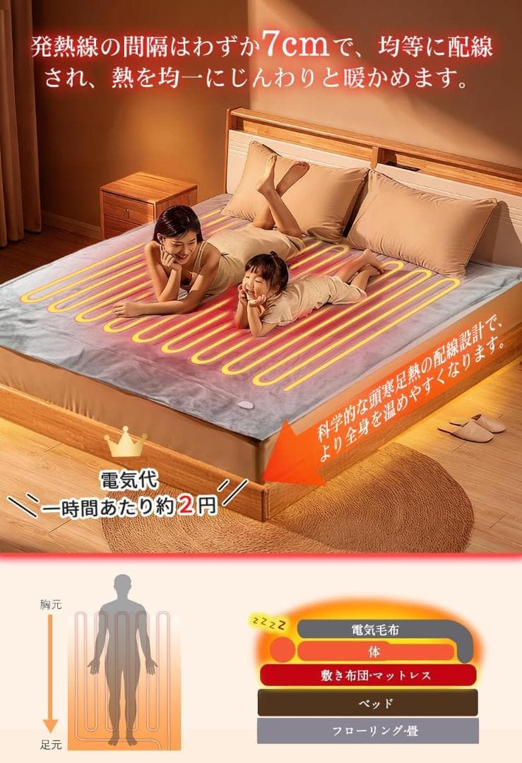 【M3130-89-60】電気毛布 掛け 敷き 188×130cm フランネル