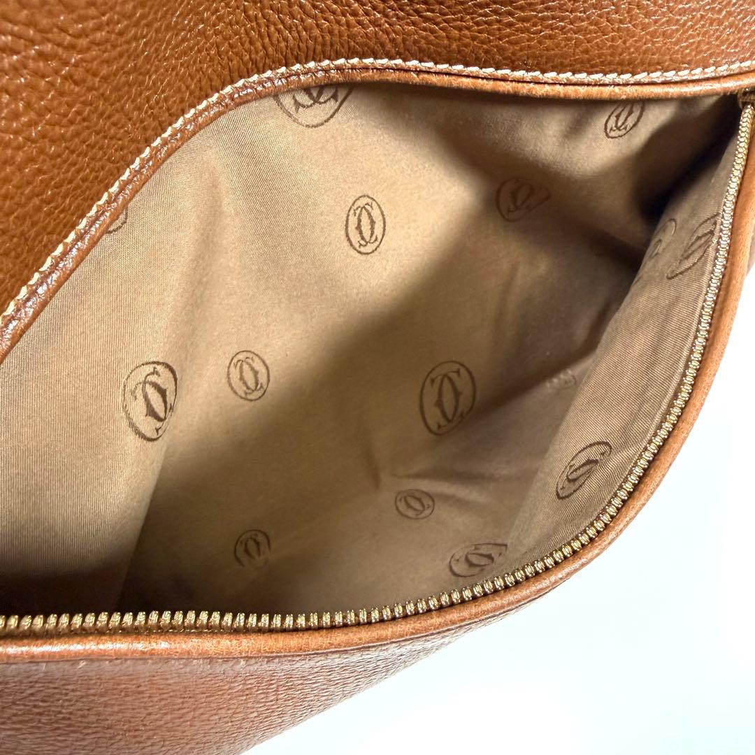 【未使用に近い】カルティエ　ハンドバッグ　マルチェロ　レザー　シボ革　ブラウン