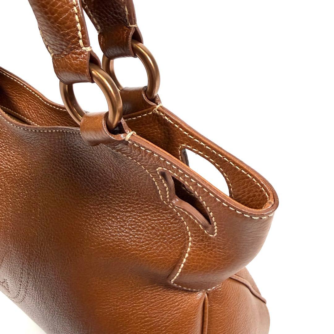 【未使用に近い】カルティエ　ハンドバッグ　マルチェロ　レザー　シボ革　ブラウン