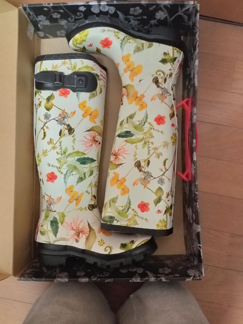 グリーンスムージー　ハンター花柄レインブーツ　ガーデン