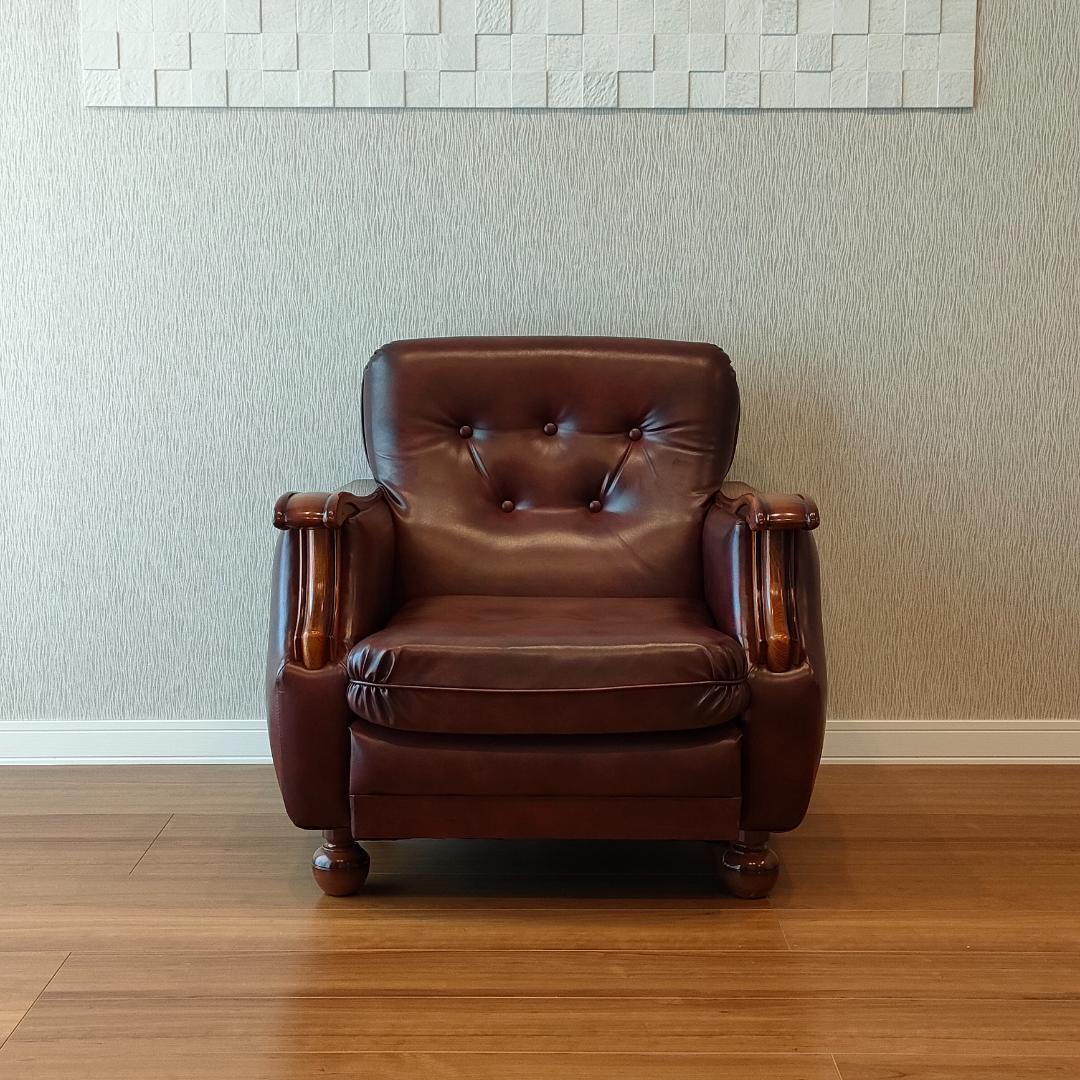 ヴィンテージソファ　1人掛け　ひじ掛け　レザー②