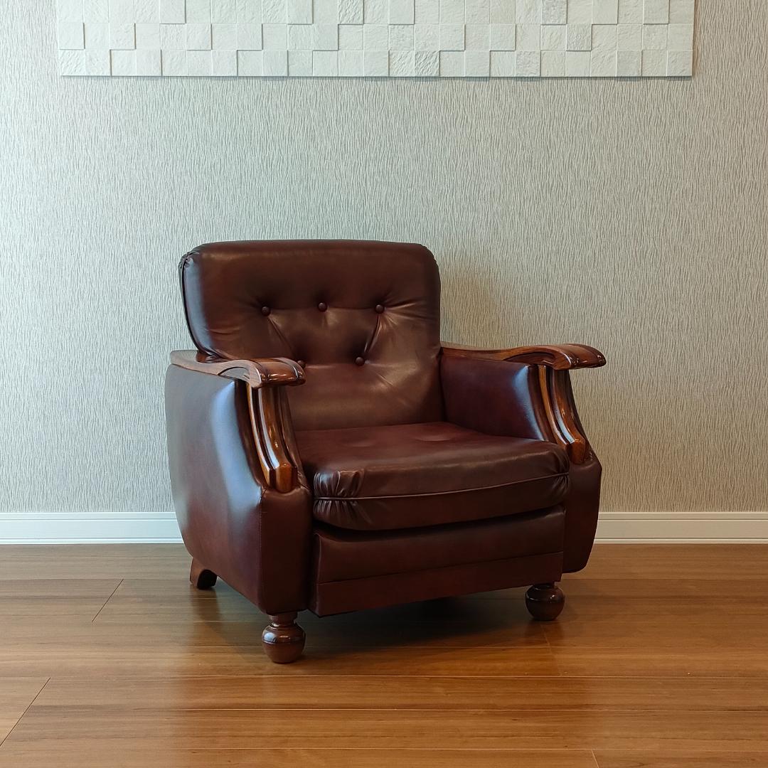 ヴィンテージソファ　1人掛け　ひじ掛け　レザー②