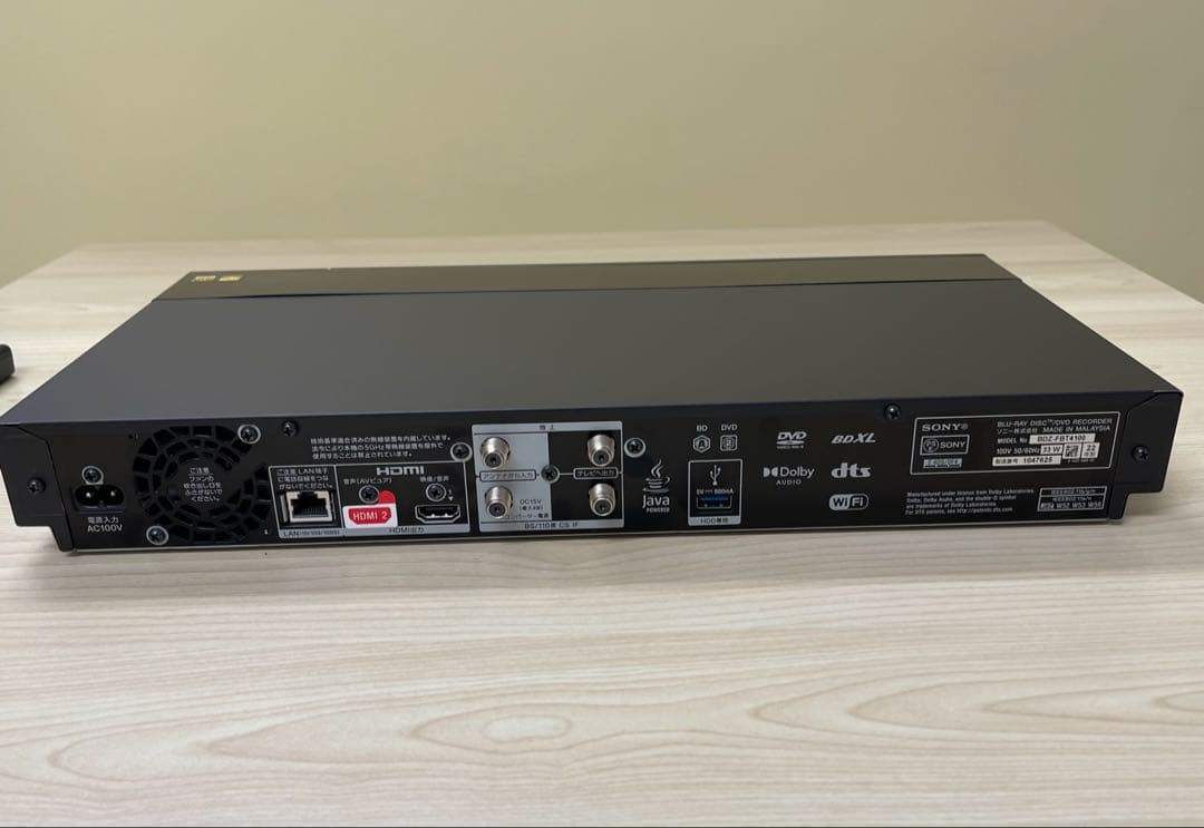 SONY BDZ-FBT4100 HDD容量4TB 4Kブルーレイレコーダー
