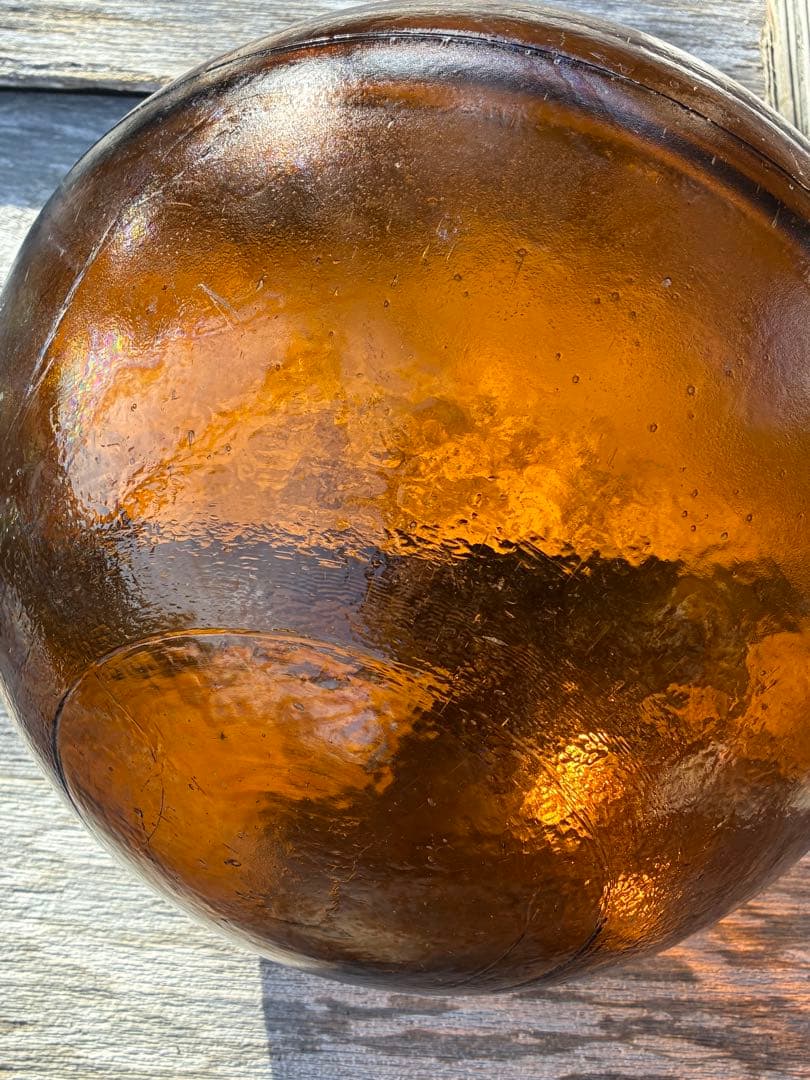 琥珀色　ガラス浮き玉　特大サイズ直径約40cm ヘソ無し　レアカラー