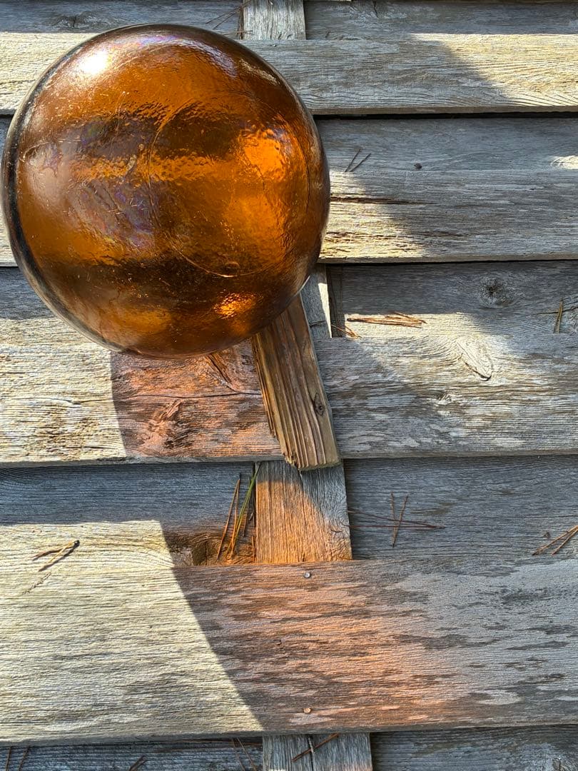 琥珀色　ガラス浮き玉　特大サイズ直径約40cm ヘソ無し　レアカラー