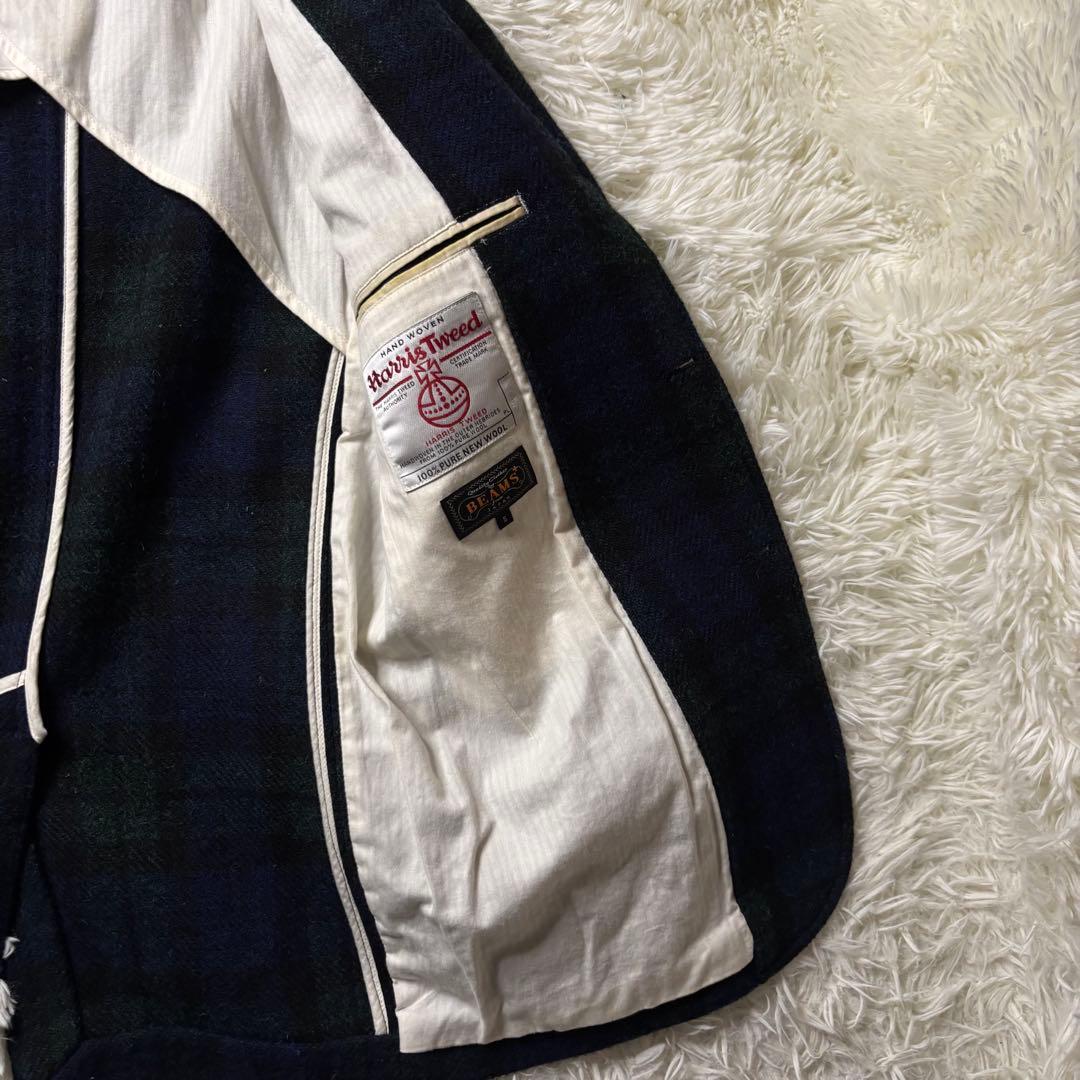 BEAMS + ハリスツイード テーラードジャケット ブラックウォッチ シングル