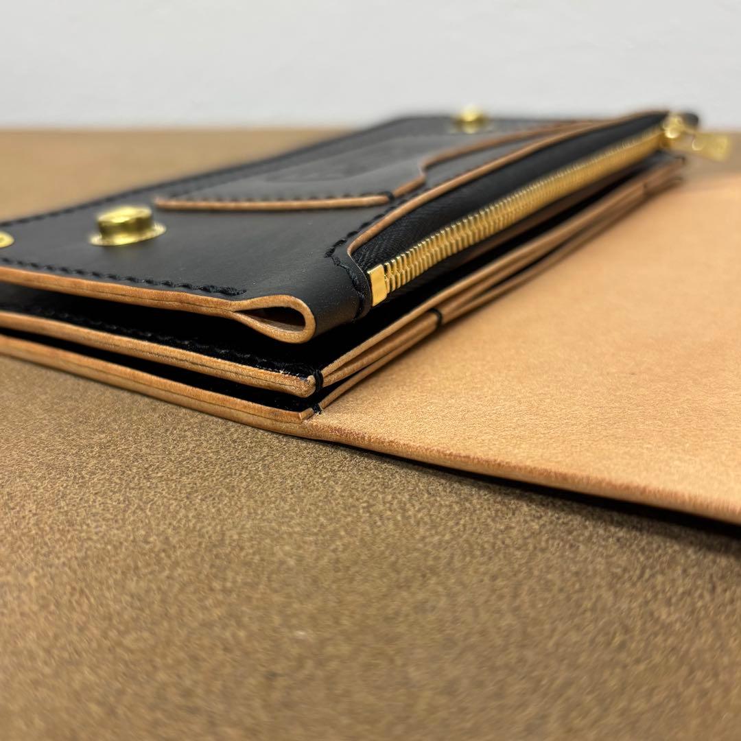 ホースハイド　トラッカーウォレット　黒　茶心　3層　alps