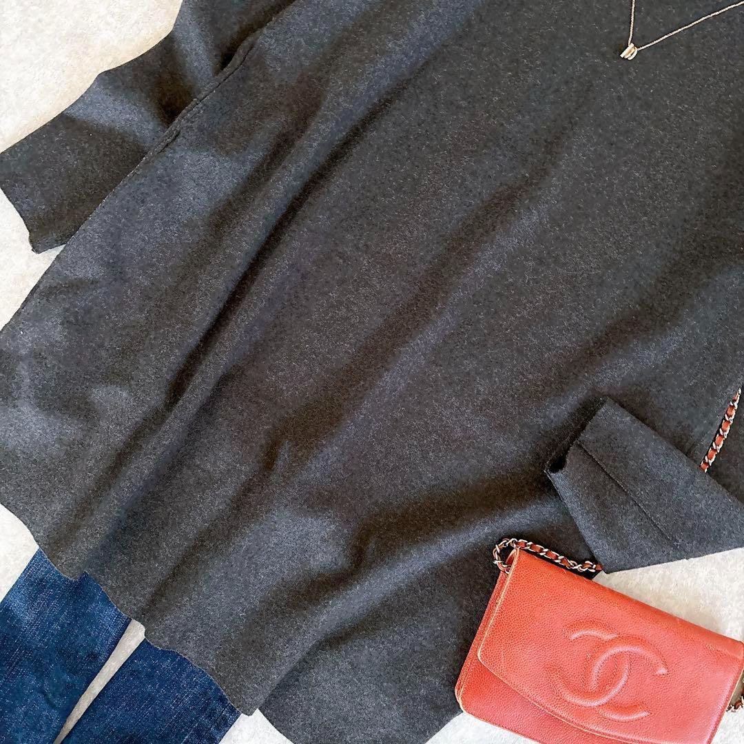 美品 ドゥロワー ウール カットオフ ハイネック サイドジップチュニック グレー