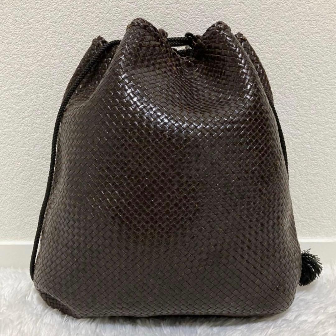 美品♡ JURGEN LEHL レザー 巾着 メッシュ バッグ ダークブラウン