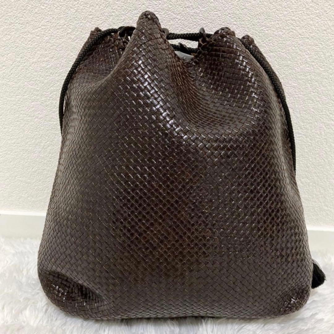 美品♡ JURGEN LEHL レザー 巾着 メッシュ バッグ ダークブラウン