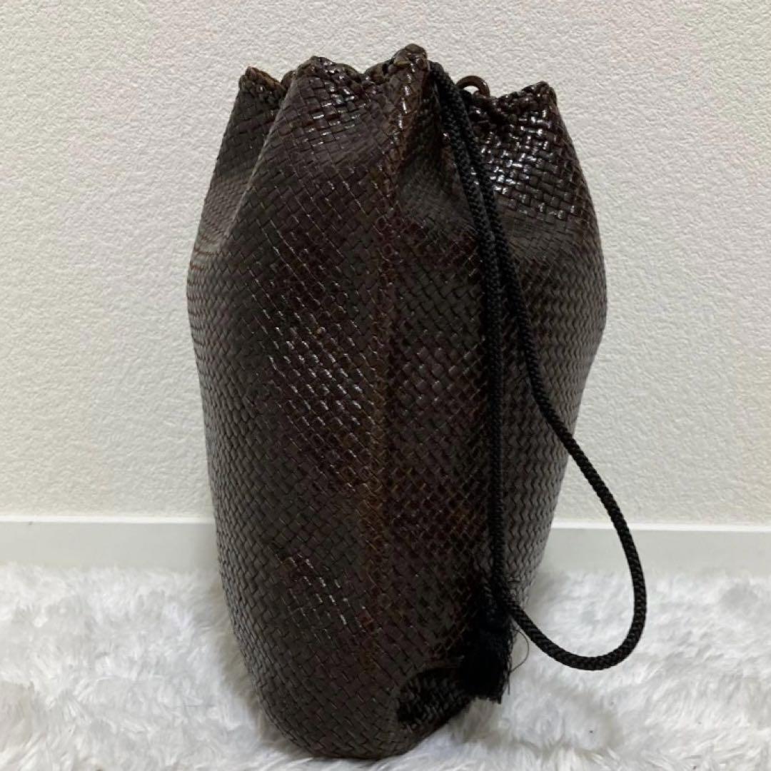 美品♡ JURGEN LEHL レザー 巾着 メッシュ バッグ ダークブラウン