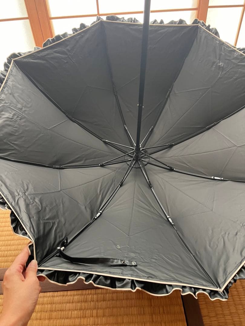 芦屋ロサブラン 2段折り フリル 曲がり竹手元 日傘 ベージュ