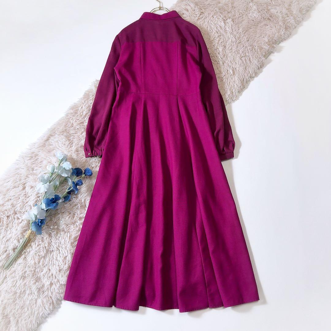 美品ꕥアナイ 現行品 シアーコンビフレア ワンピース ペチコート付 前開き