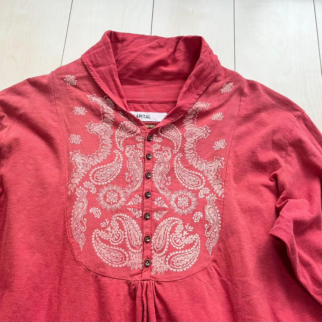 KAPITAL キャピタル ペイズリー ヘンリーネック カットソー XL