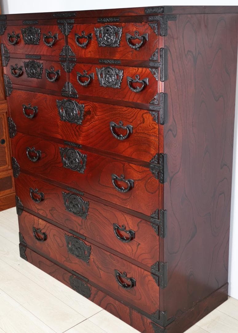 のりりん　 民芸家具　岩谷堂 箪笥　南部鉄金具　桐紋　中桐六段　重厚