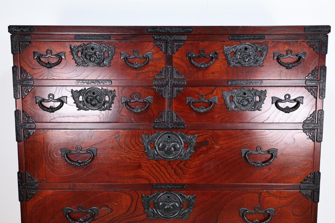 のりりん　 民芸家具　岩谷堂 箪笥　南部鉄金具　桐紋　中桐六段　重厚