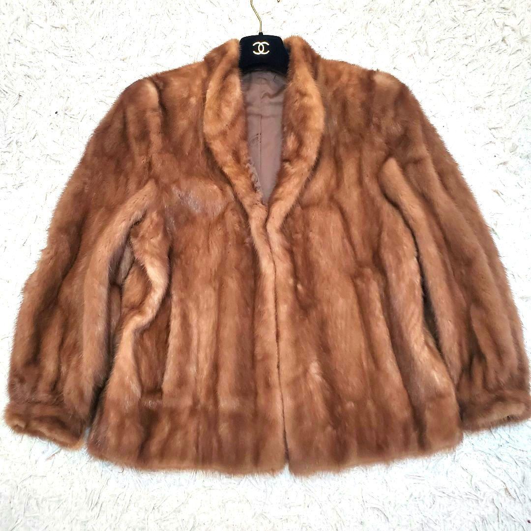 美品　ブロンズファー　デミバフミンク　本毛皮コート　ブラウン　パステル