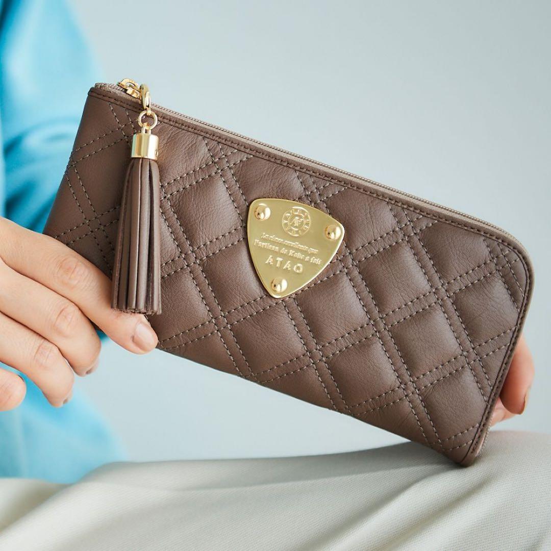 【美品】ATAO アタオ limo リモ ラフダイヤモンド 薄型長財布 トープ