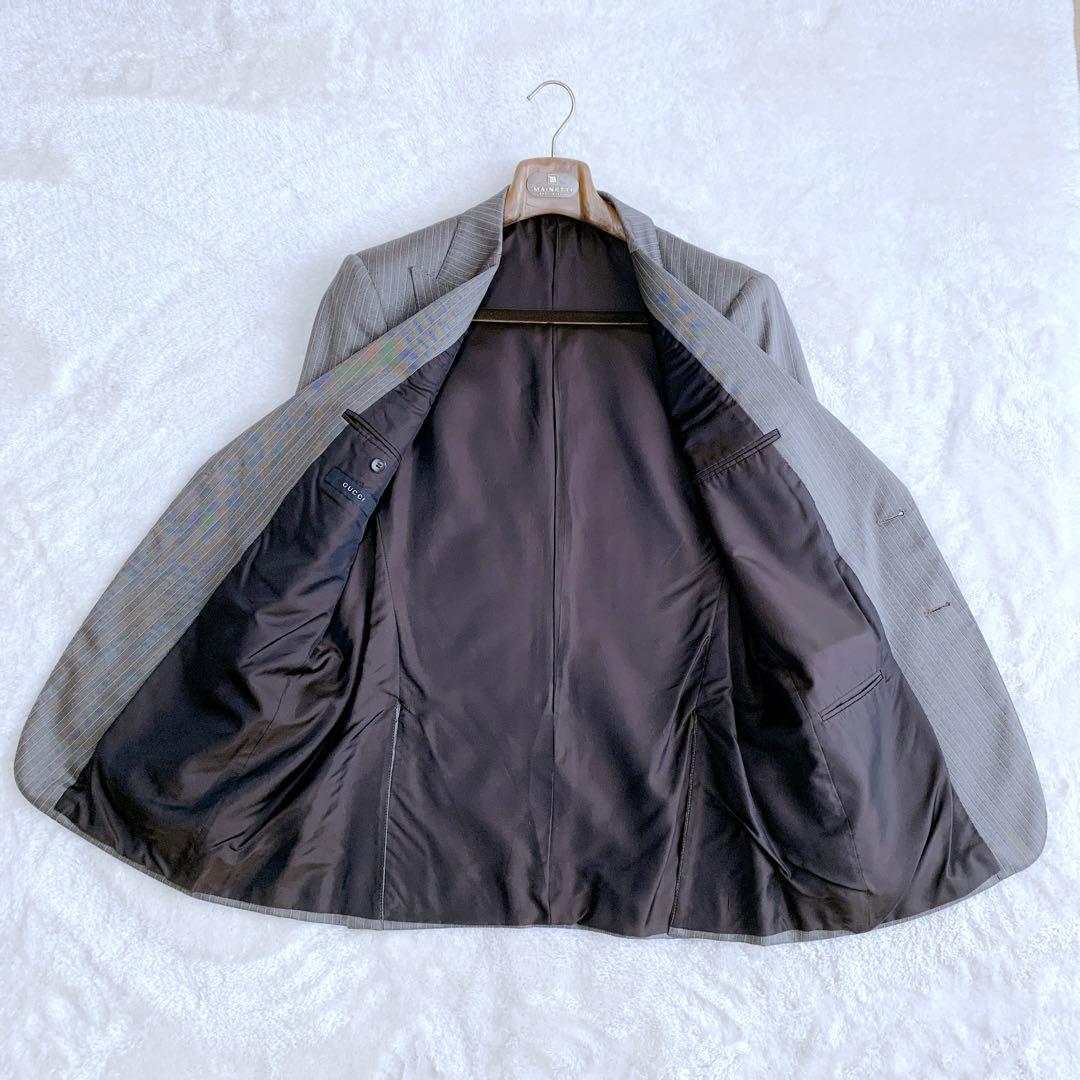 【ヨッシー】ほぼ未使用 グッチ シルク混 ピンストライプスーツ