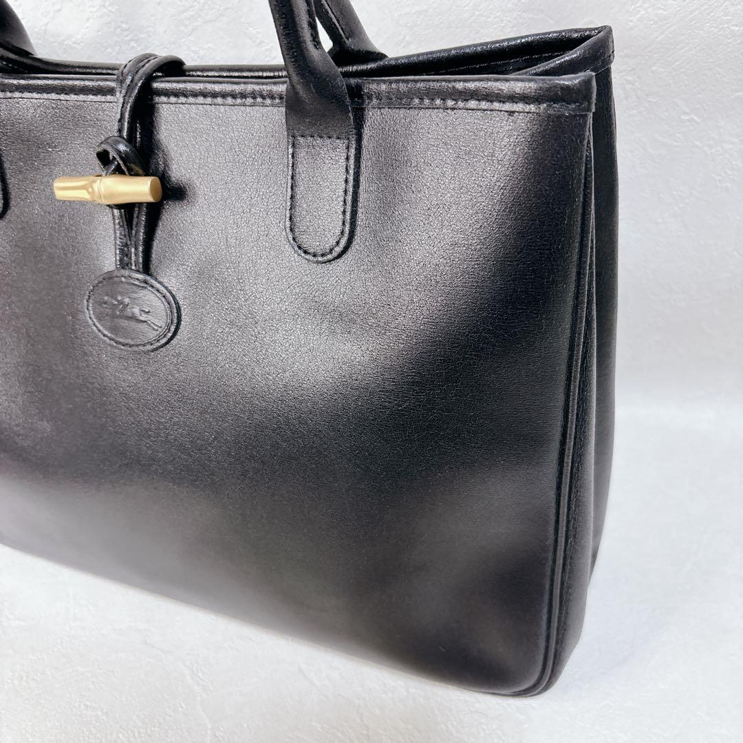 未使用に近い 極美品 LONGCHAMP ロゾ レザー トートバッグ 黒