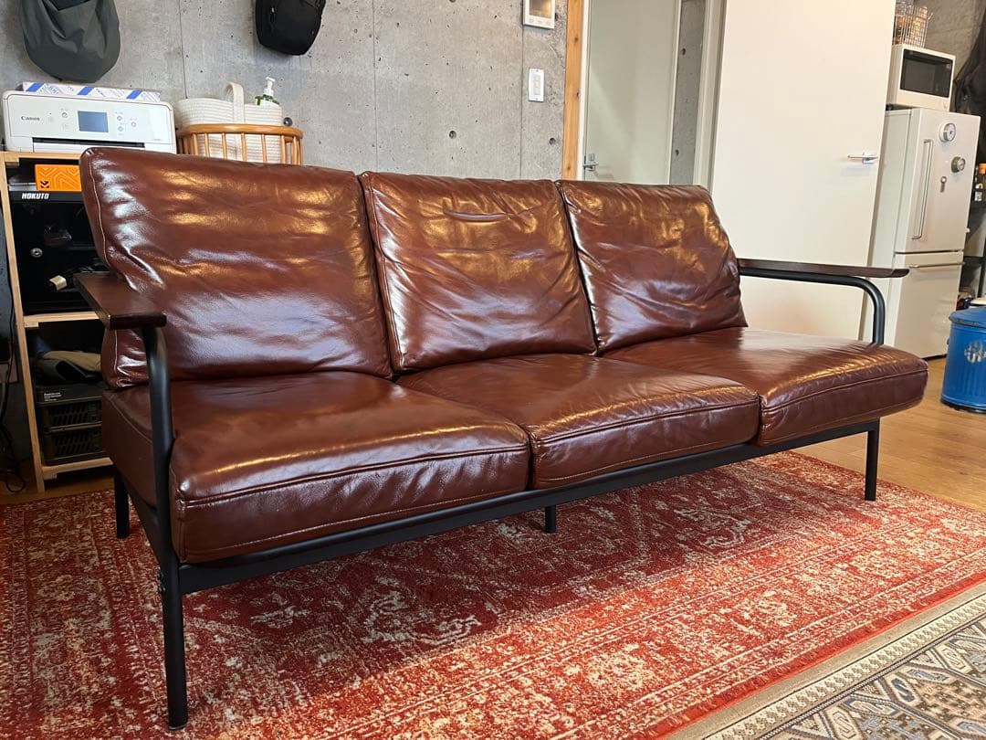 ニトリ 3人用ソファ スペンスKD ブラウン レザーソファ