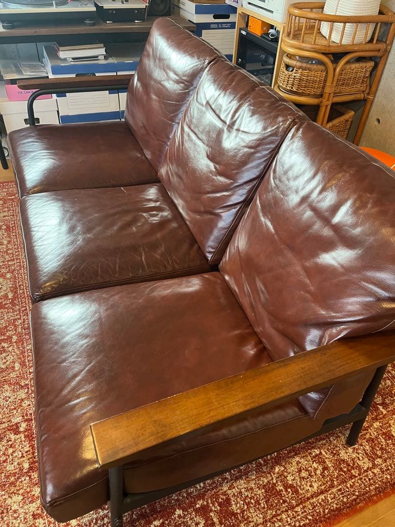 ニトリ 3人用ソファ スペンスKD ブラウン レザーソファ