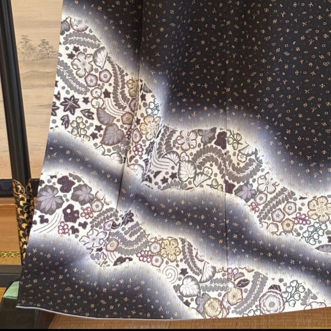 C- 408▲tall size 正絹　黒地　辻ヶ花付け下げ訪問着　丈168cm