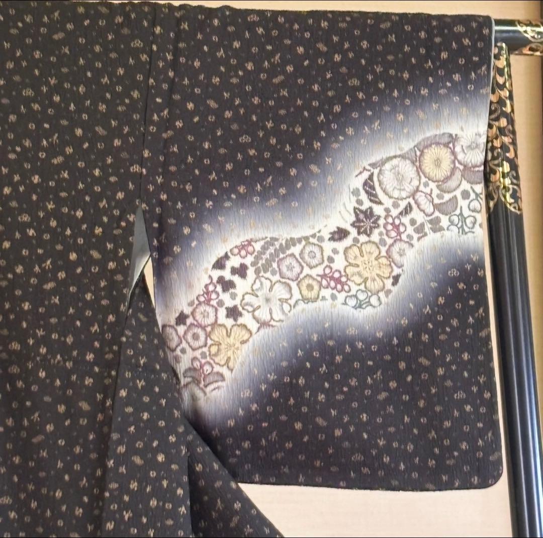 C- 408▲tall size 正絹　黒地　辻ヶ花付け下げ訪問着　丈168cm