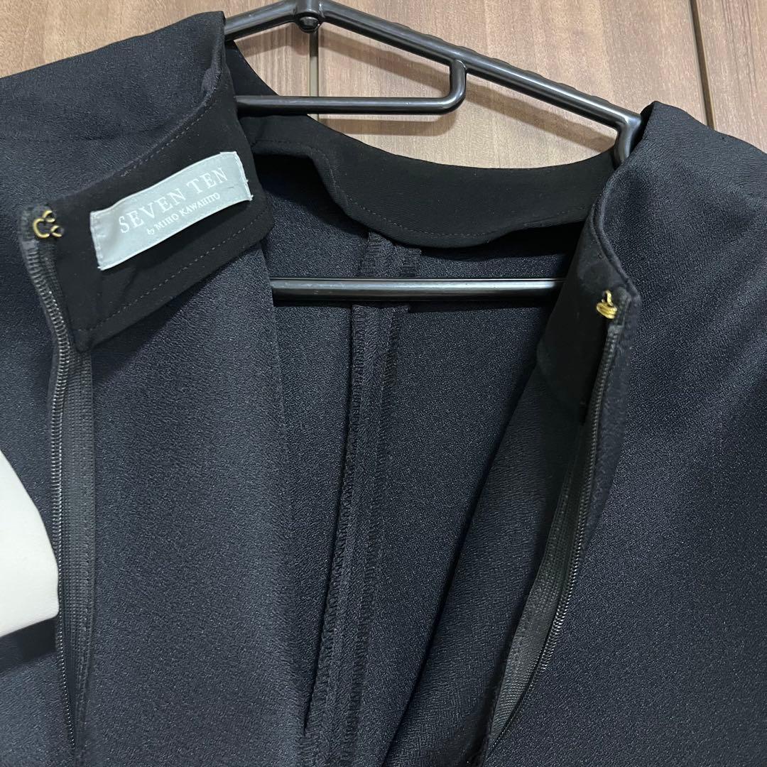 【美品】SEVEN TEN 上品リボンドレープトップスブラック×オフホワイト