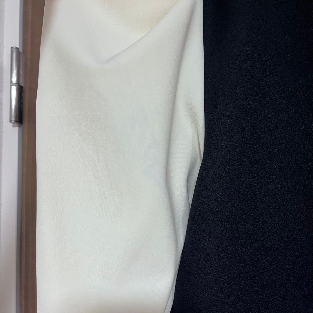 【美品】SEVEN TEN 上品リボンドレープトップスブラック×オフホワイト