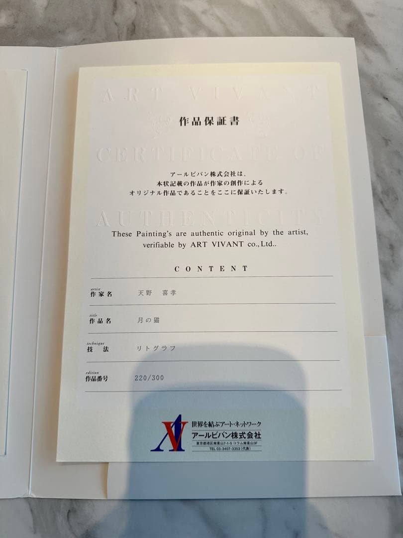 天野喜孝　【月の猫】　版画　リトグラフ　額装　直筆サイン　アールビバン社保証書付