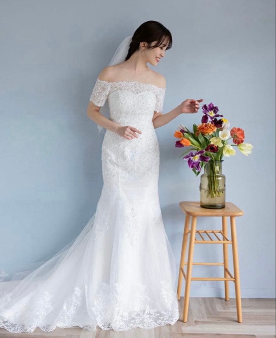 オフショルダー マーメイドドレス　前撮り