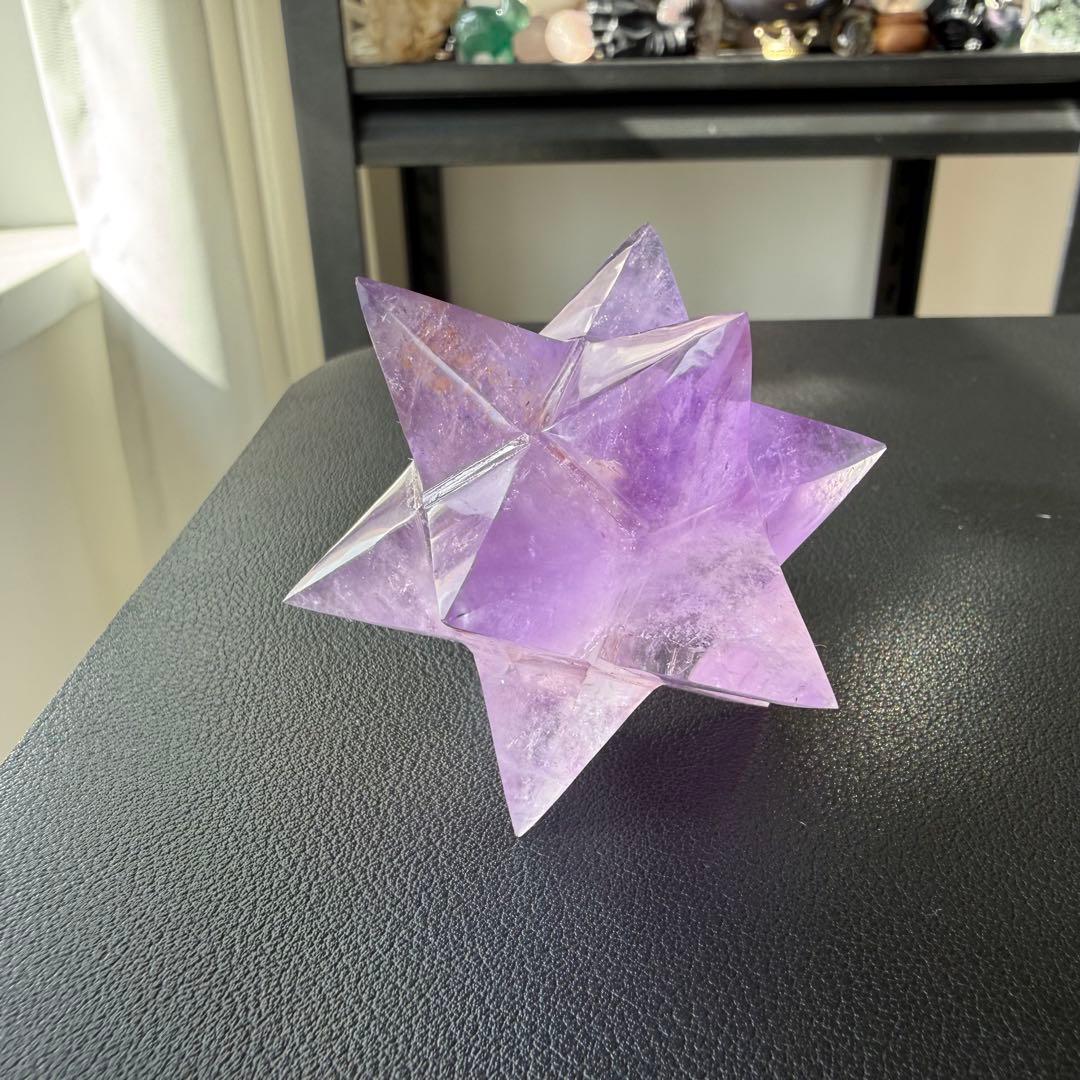 天然石アメジストのマカバスター　アスデロイド　置物　彫物NO.020914