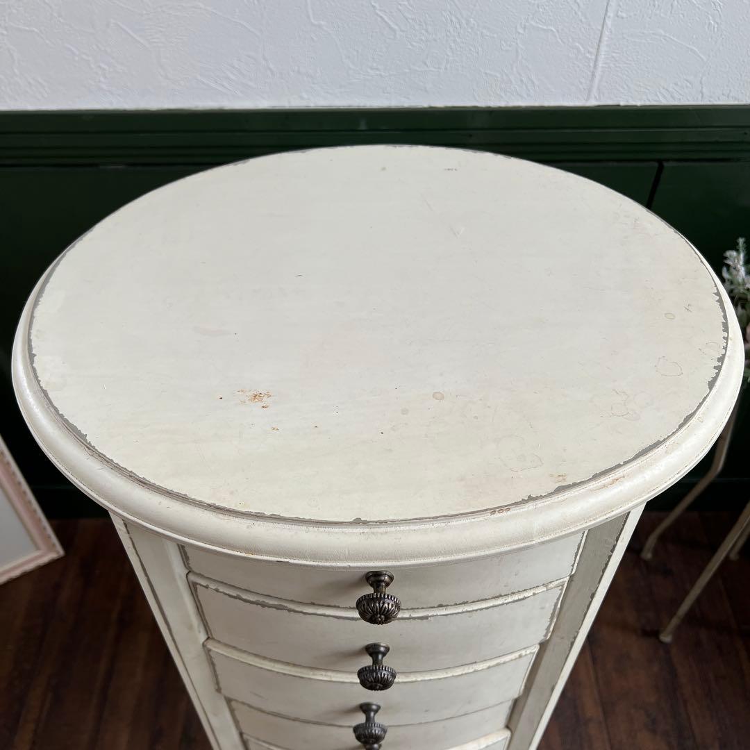 k330r119 シャビーシックなラウンド型コンソールチェスト ホワイト 5段