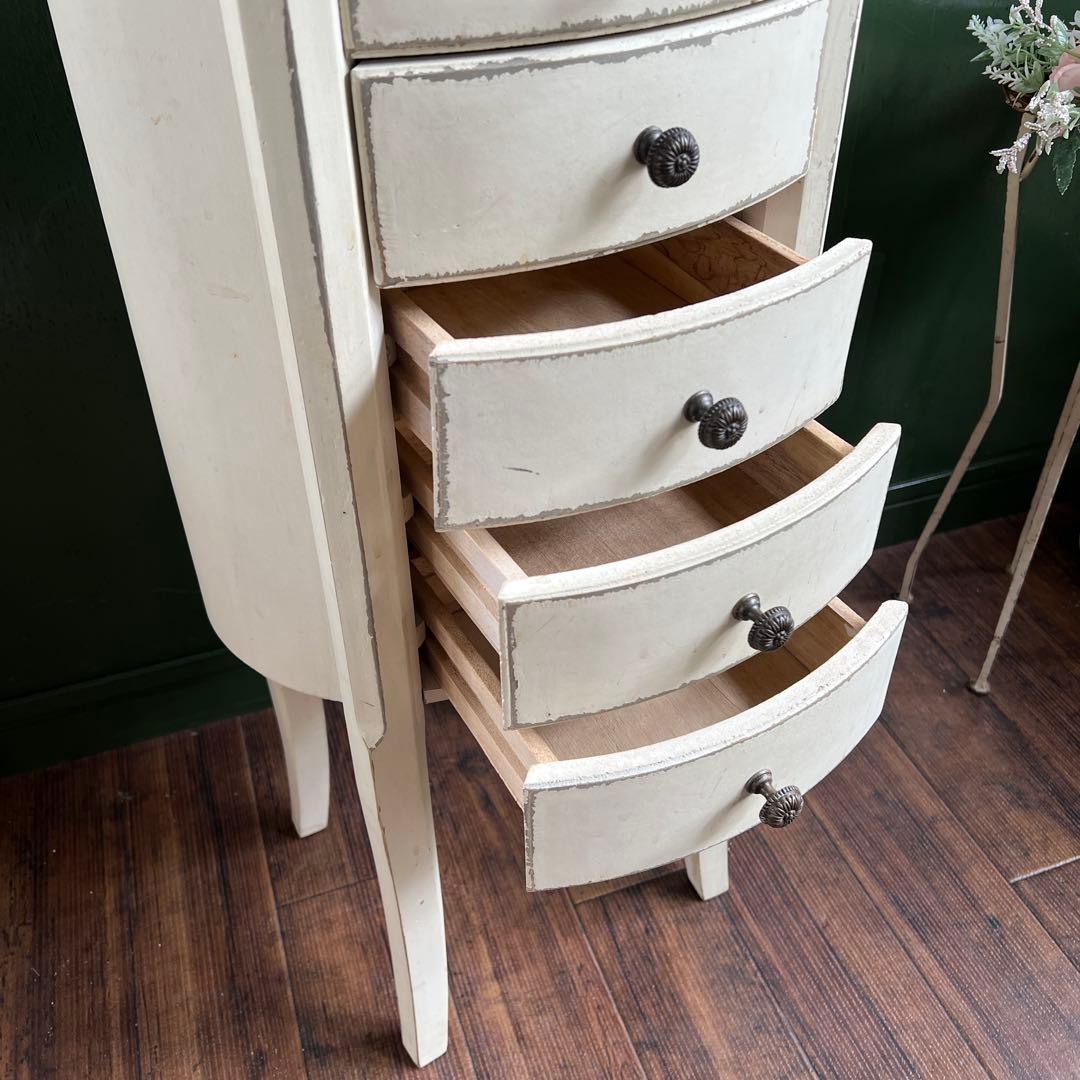 k330r119 シャビーシックなラウンド型コンソールチェスト ホワイト 5段