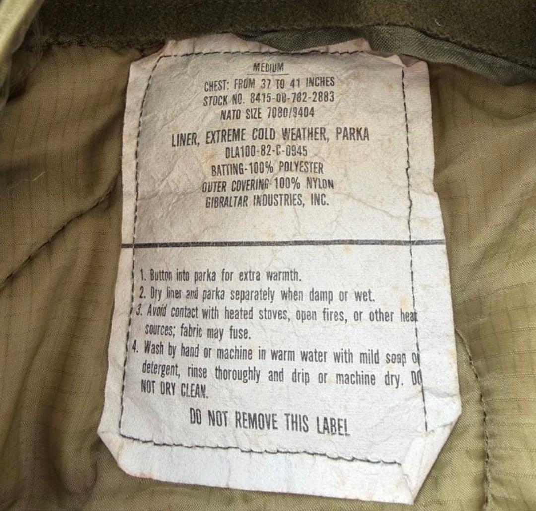 m65 米軍　80s フィッシュテールパーカーデットストック　フルセットMサイズ