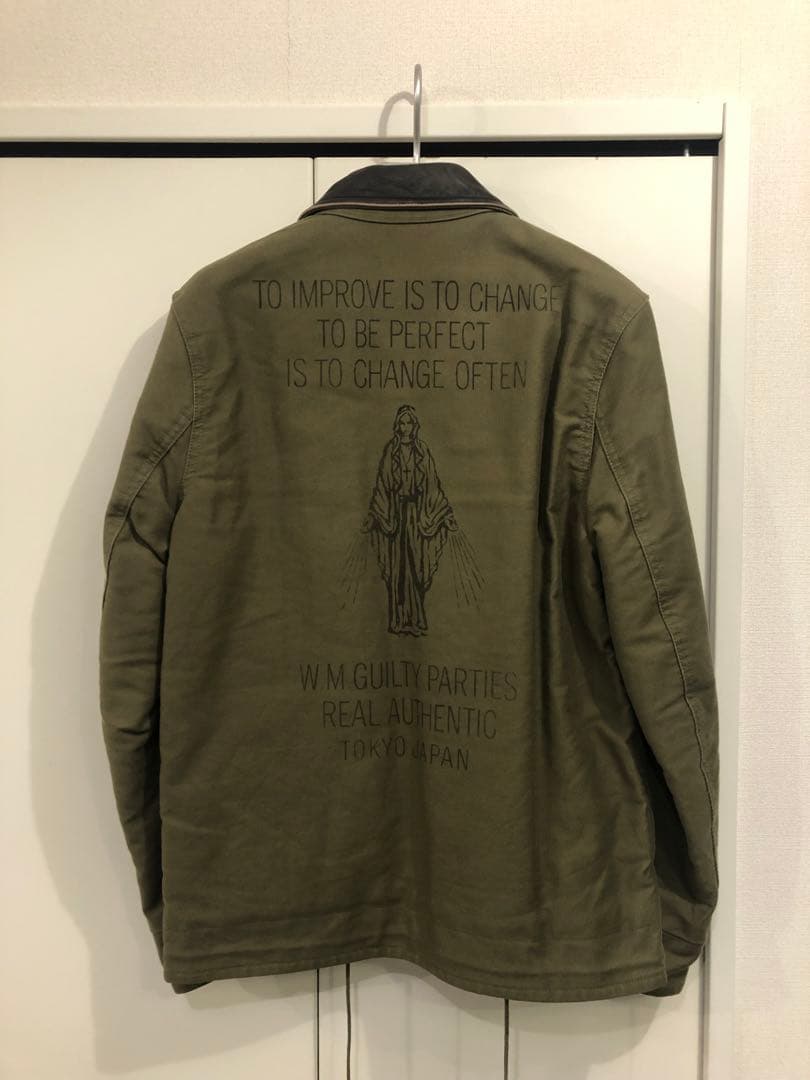 WACKO MARIA/ワコマリア デッキジャケット M オリーブ 襟レザー