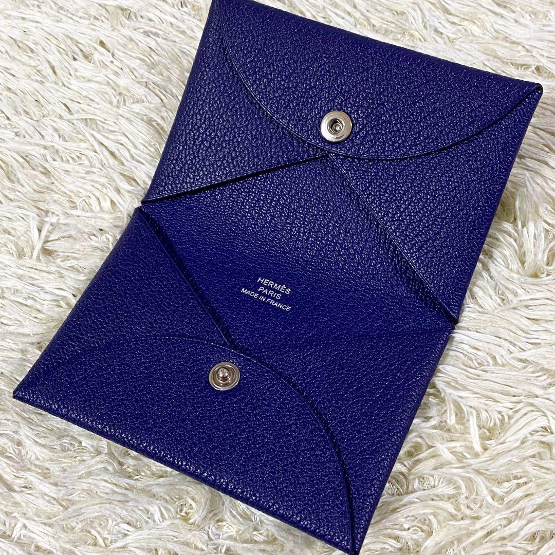 【未使用】エルメス 名刺入れ カルヴィ ヴェルソ ネイビー D刻印 メンズ