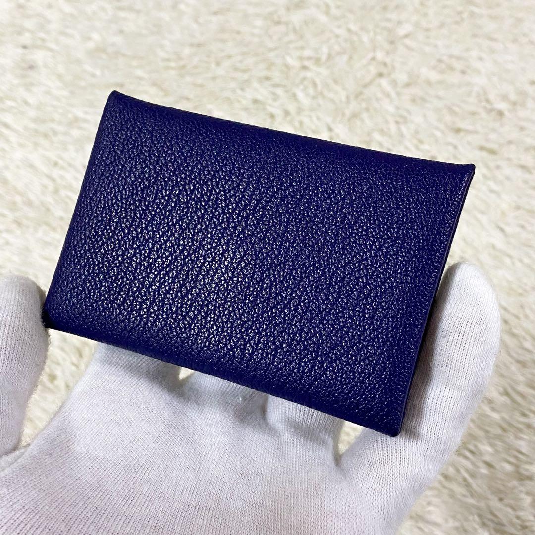 【未使用】エルメス 名刺入れ カルヴィ ヴェルソ ネイビー D刻印 メンズ